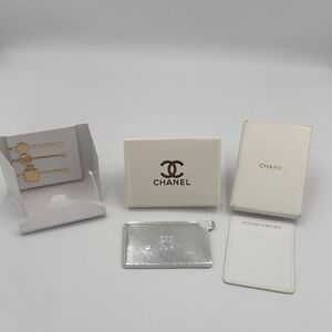 CC Beaute Silver Case & Mirror, White Cardholder & Gold Tone Hairpins - Bundle